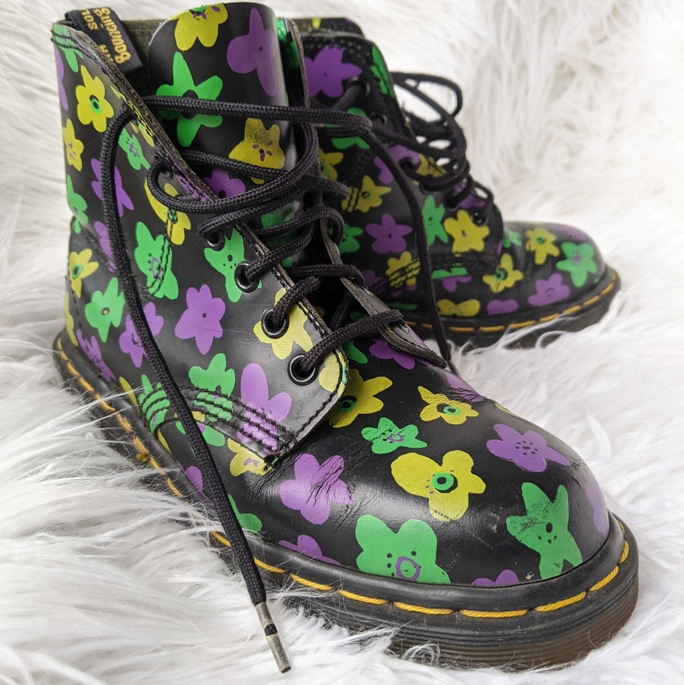 Rare 90s Vintage Floral Dr Martens Leather Combat Boots